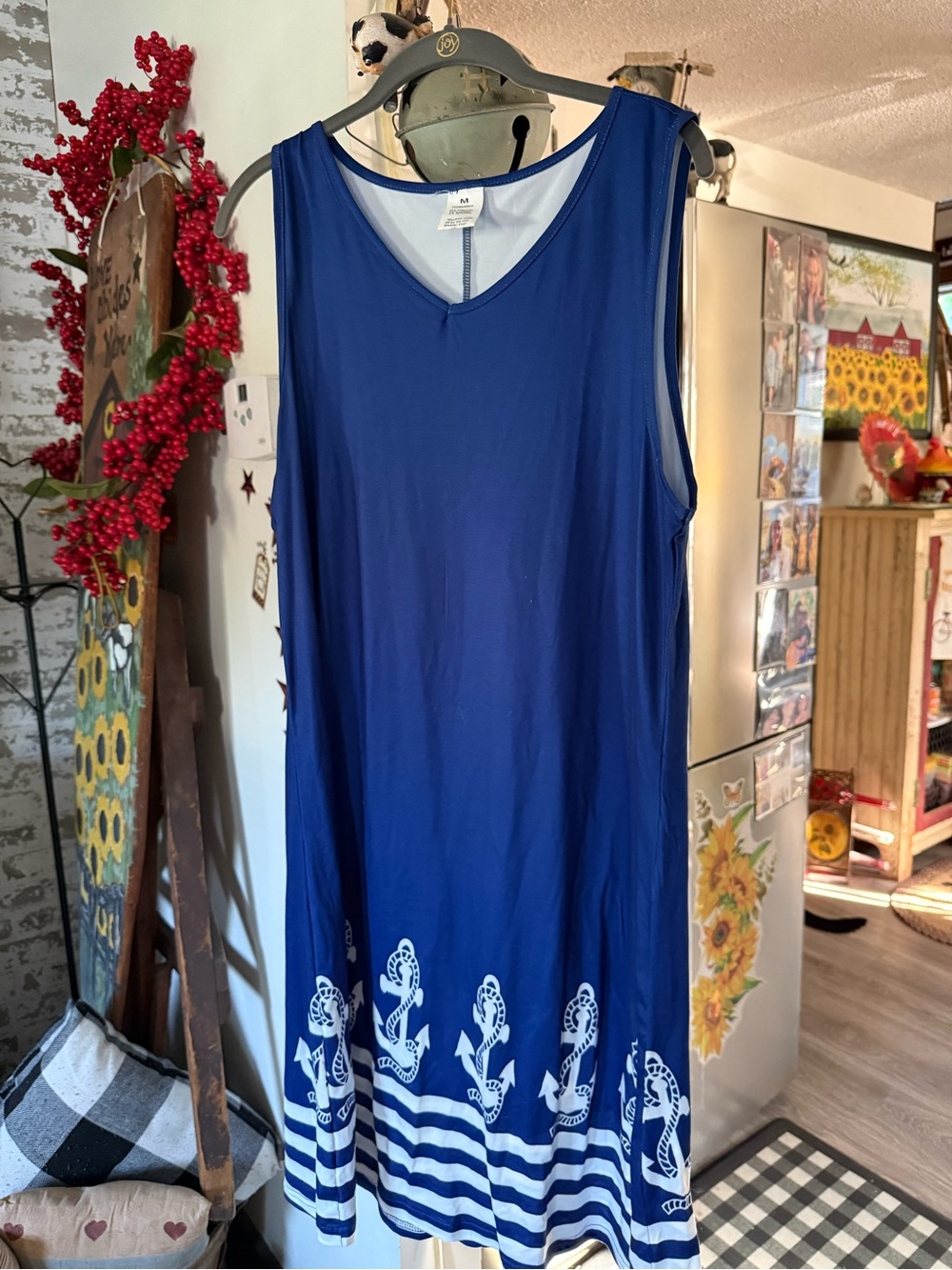 Nautical Anchor Print Sleeveless Blue Dress